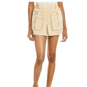 Free People West Coast Wash Mini Cargo Denim Skirt in Gold Dust Size 10